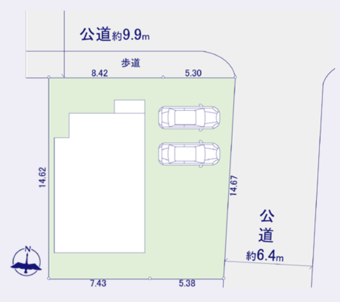 横浜市栄区犬山町 新築戸建て【仲介手数料無料】カースペース2台の区画図