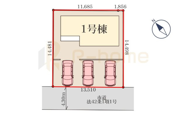 小美玉市納場第4　新築戸建て　1号棟の区画図|大きなお買い物だからこそ、メリット・デメリットを伝えさせて頂きます。
R-homeにお任せください♪