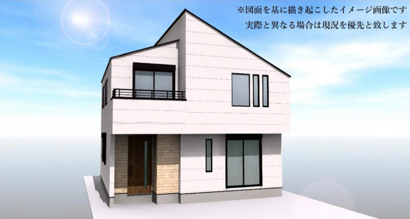 横浜市港北区大曽根台 新築戸建て【仲介手数料無料】カースペース2台の外観パース