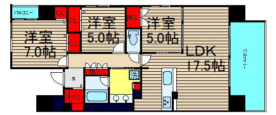 プレサンスロジェ難波グランドウエストの間取り