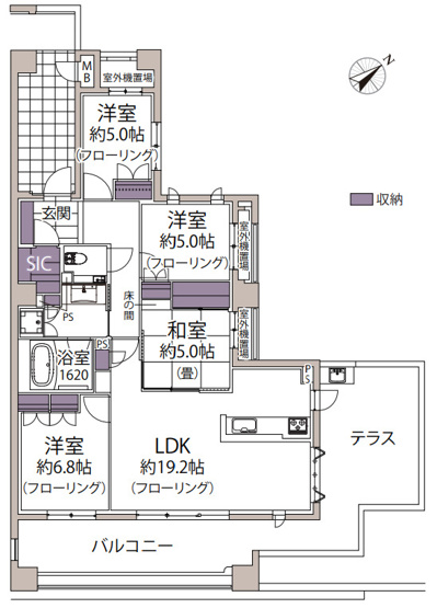 【間取り】 | グランドメゾン西新ステージ | 1階テラス付きの角部屋4LDK、リビングも各居室もゆったりとしています
