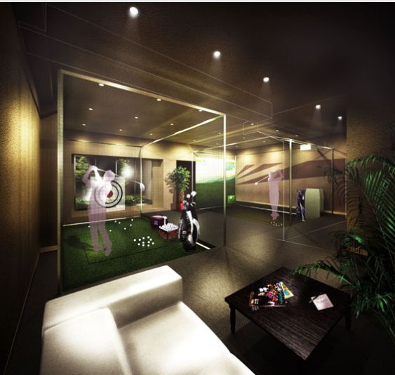 新宿区大久保３丁目の賃貸マンションの設備|ゴルフシュミレーターは、地下１階に設置。屋上のパターゴルフ練習場は屋上。完成予想パース