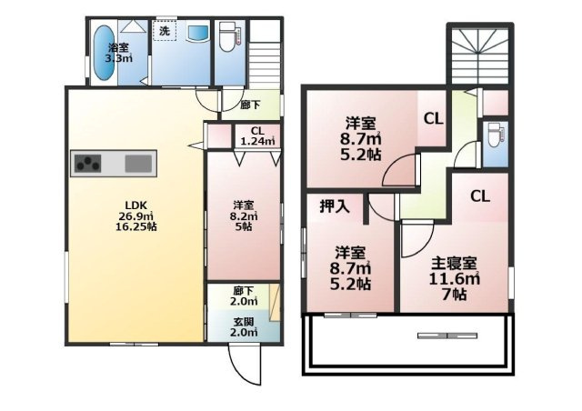【間取り】 | 築浅外人住宅　高利回り　月額２３万円で賃貸中　