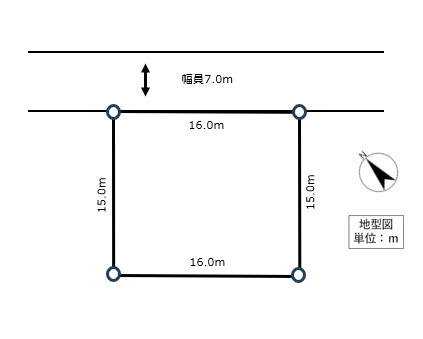 武佐に200万円で叶える理想の拠点！16mのワイドな間口が魅力の整形地の土地図