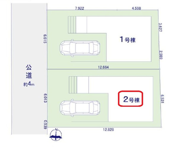 所沢市南住吉・全2棟　新築一戸建　2号棟　～3階建～の区画図|【全2棟・2号棟】整形地・土地面積83.31平米（約25.20坪）