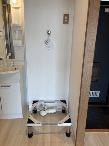 Eurekaの設備|洗濯機置き場です。ご利用の洗濯機のサイズに合わせて置台のサイズを変えることができます。