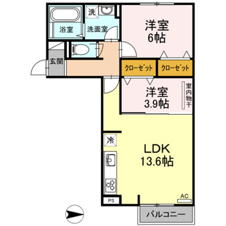 【間取り】 | アリエッタ湯野 | 2LDK