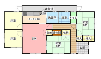 【間取り】 | 宇部市北小羽山3丁目中古住宅／平屋 | シンプルな動線を追求した4LDKの間取りとなっております。