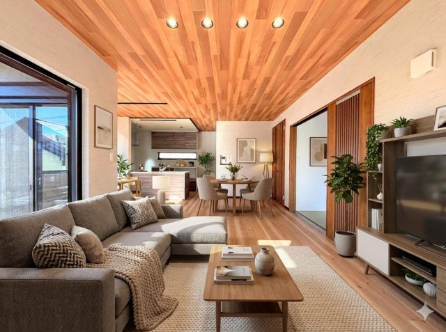 栄区桂台北2丁目　新築戸建ての居間・リビング|◆一家だんらんのスペースとなるＬＤＫ。窓から明るい光が差し込み、思わず家族の会話も弾む快適な空間。(家具はイメージです)