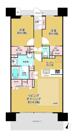 デュオヒルズ長野権堂の間取り|◆対面式キッチン・タッチレス水栓◆ダイニングに床暖房◆浴室乾燥暖房機◆ウォークインクローゼット　等