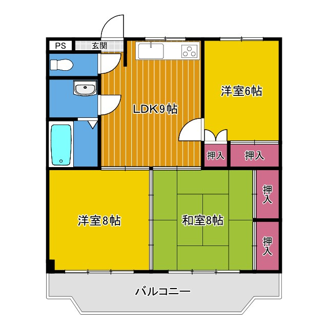 想定年間賃料3,562.6万　想定利回り10.17％　鉄骨コンクリート造の間取り|間取図一例　3LDK