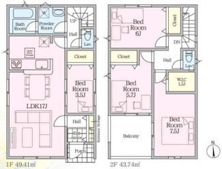 【間取り】 | 南区新戸  1号棟 第16 | 防犯カメラ（利用時Wifi接続必要）　人感センサー付玄関灯　インナーバルコニー　浴室乾燥機+窓　全居室収納　LDK17帖+洋室3.5帖
