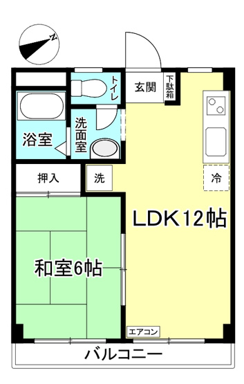【間取り】 | ヴィラパークヒルⅠ | お部屋はカップルさんや新婚さんに人気の1LDKタイプ♪リビングダイニングキッチンは2面採光になっています♪