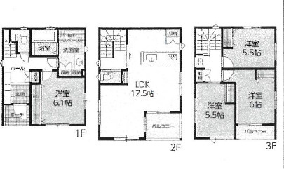 佐伯区八幡東２丁目　№35857の間取り|駐車並列３台可
（車種による）