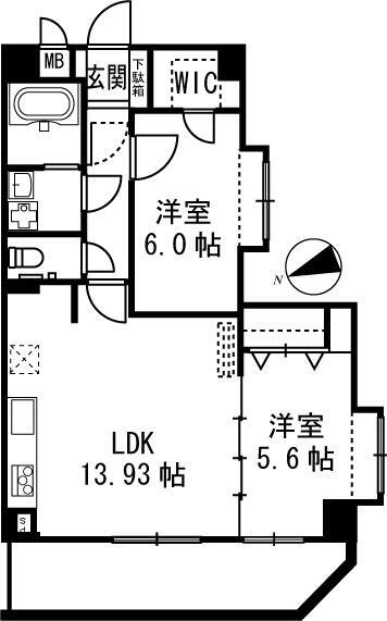 リア・コンフォートの間取り|２ＬＤＫ　５７．８９m2