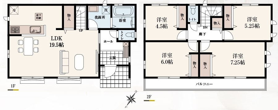 新築一戸建て 所沢市東所沢　全４棟の間取り|２部屋から出入り可能なワイドバルコニー
