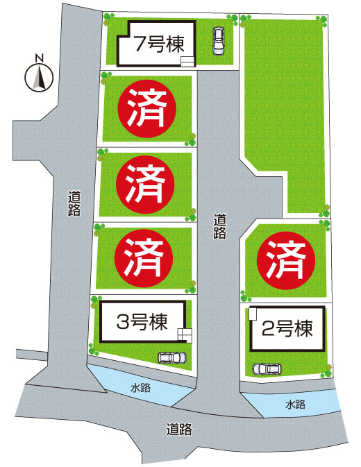 7(土)8(日)現地説明会　松原市北新町　全3邸の区画図|全７区画