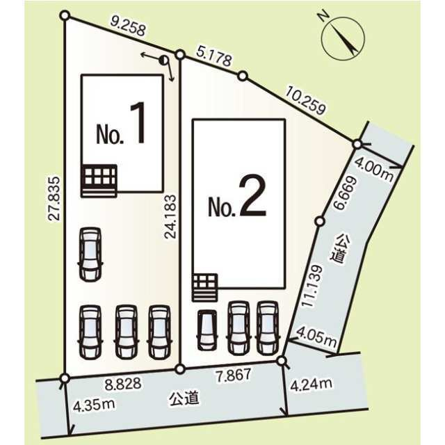 新築　桐生市広沢町第19　2号棟　Cradle Gardenの区画図|全2区画の物件です。土地約69坪。