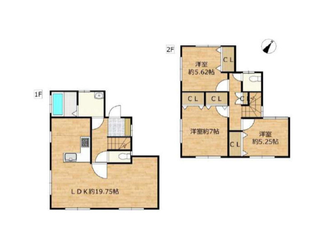 【間取り】 | 新座市片山1丁目　中古一戸建住宅　(保谷店) | LDK19.7帖でゆったりくつろぎのマイホーム。2階に多く収納が設置されており、物もスッキリと片付きやすいです。※図面を基に作成しています。現況と異なる場合は現況を優先いたします。