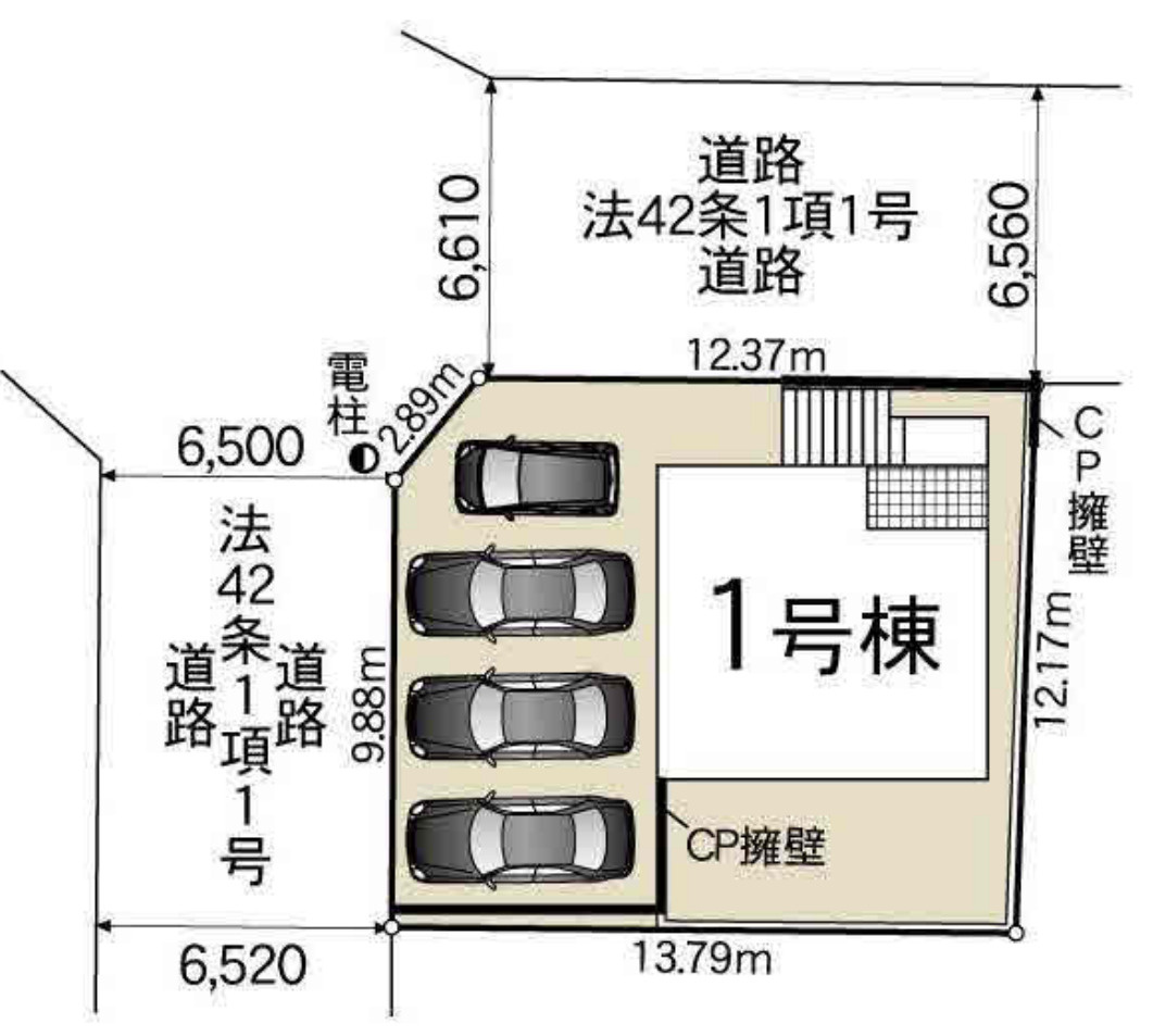 横浜市戸塚区南舞岡4丁目 新築戸建て【仲介手数料無料】カースペース4台の区画図