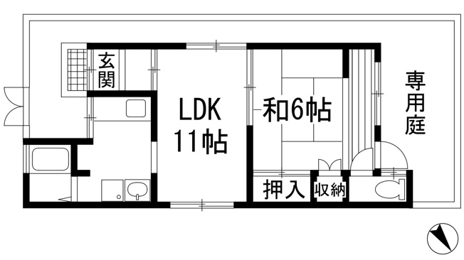 【間取り】 | 伊孑志2丁目平屋貸家