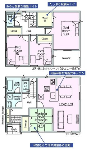 クレイドルガーデン高崎市箕郷町上芝第8　2号棟の間取り|収納充実♪南東向きの4LDKで陽当たり良好な間取りです！
土地面積201.69㎡、建物面積100.43㎡で十分な広さです！