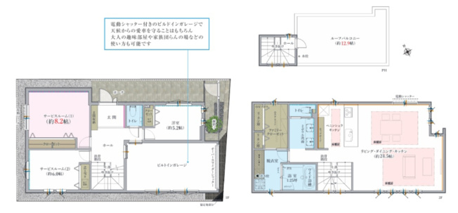 【間取り】 | 【仲介手数料６５０万円が無料！！】■高台■学芸大学駅１７分■ルーフバルコニー■制震ダンパー | 【仲介手数料６５０万円が無料！！】
■都立大学駅１６分
■学芸大学駅１７分
■柿の木坂の高台、陽当り良好
■ＬＤＫ２４帖
■約１３帖の（屋上）ルーフバルコニー
■制震ダンパー
■ビルトインガレージ