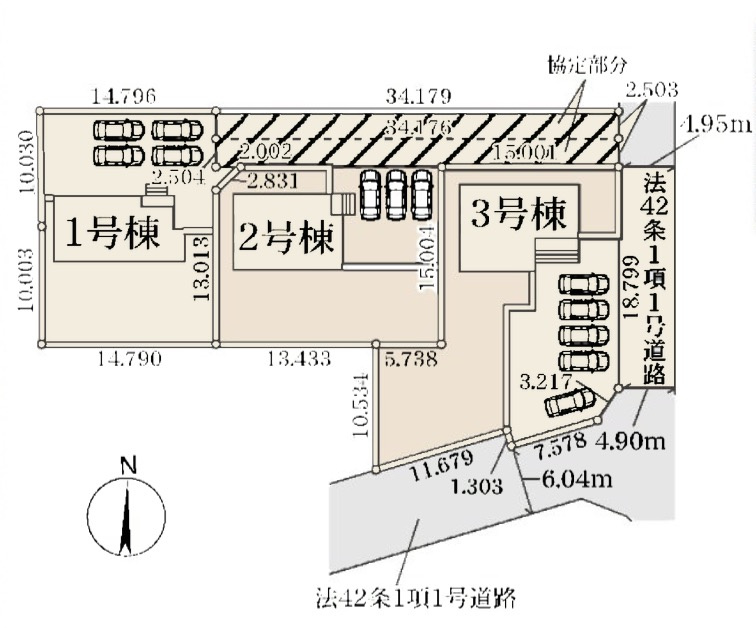 [新築住宅] 熊谷市中恩田  全3棟の区画図
