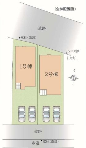 流山市西平井1丁目　新築戸建　全2棟　1号棟の区画図|カースペース並列2台可能