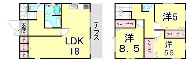 芦屋市茶屋之町貸家の間取り
