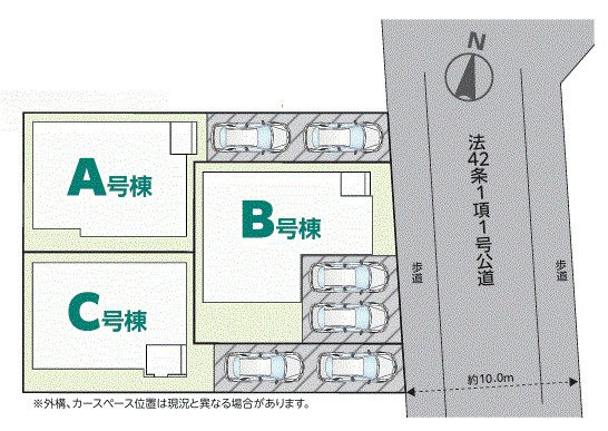 足立区佐野１丁目　新築分譲住宅　全３棟の区画図