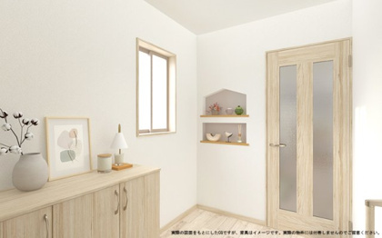【完成予想図】 | 【玄関　イメージパース】
※画像は設計図面を基に作成したイメージです。