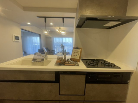 デュオコート南浦和彩の杜のキッチン|ペンダントライトが素敵です　食洗器　浄水器　人工大理石シンク　