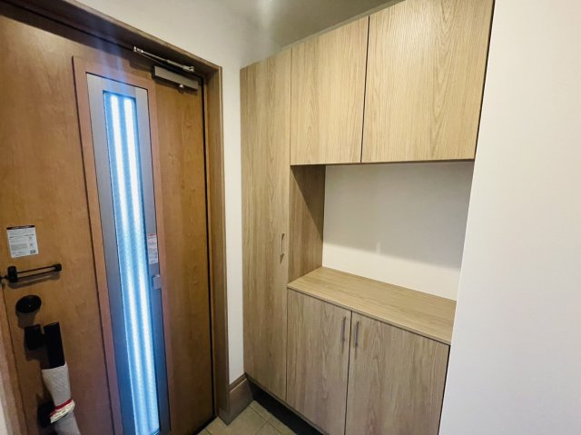 上桂前田町　新築参考Aプランの完成予想図|【施工例】
シューズボックスがあると、ご家族の靴など片付き玄関まわりのお掃除ラクラク！スッキリした玄関でさわやかにご家族の送り迎え。