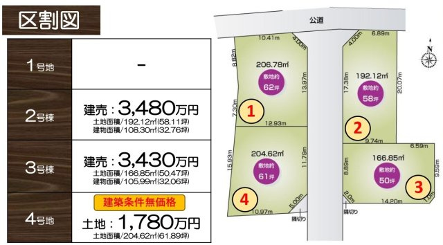 売地　滑川町月輪940-22（全4区画）の区画図