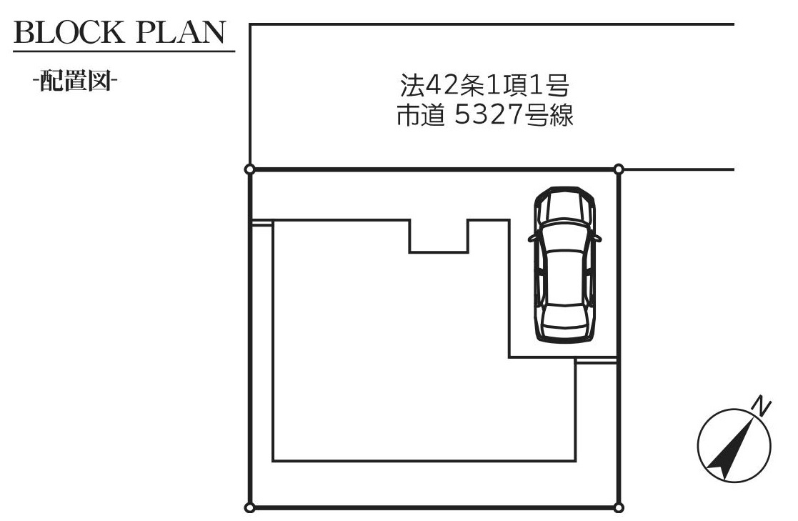 八潮市木曽根　新築戸建　全1棟の区画図|カースペース1台分付きの整形地