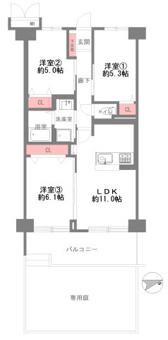 【間取り】 | エクセラート平野A棟 | 【専用庭付き☆室内水廻り設備一新！全面リフォーム後のお引渡し☆（2026年3月下旬完了予定）安心の新調設備保証付き☆食洗器・浴室乾燥機完備です☆】