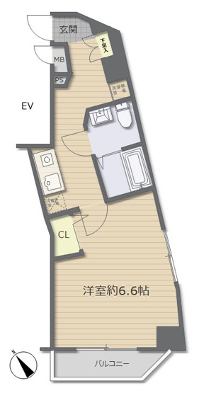 【間取り】 | ベルシード品川西大井 | 開放感溢れる5階角部屋の1K、2面採光で明るいお部屋！