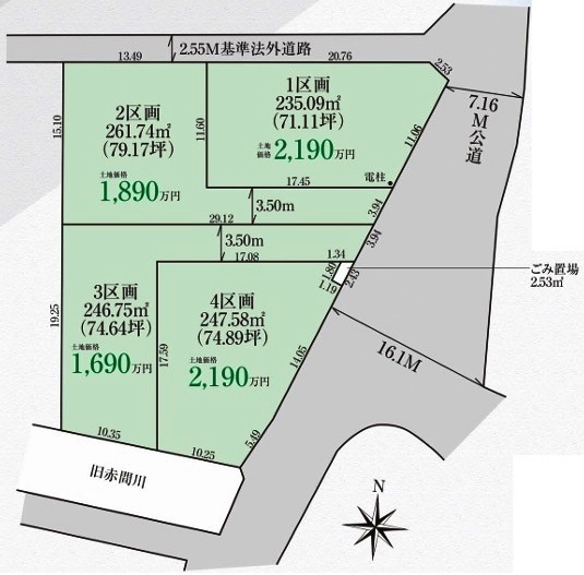 川越市北田島　建築条件なし売地　東武東上線『川越駅』バス25分　【芳野小学区】の土地図