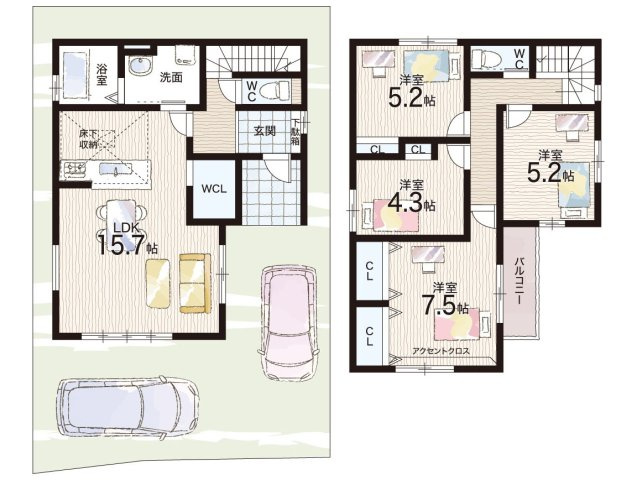 亀岡市下矢田町　第1期　新築一戸建ての間取り