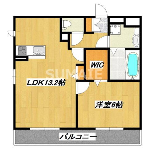 Ｅ．Ｉ．レジデンスＡの間取り|対面式キッチンの１ＬＤＫです。