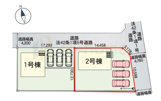 鉾田市舟木第1　新築戸建て　2号棟の区画図|大きなお買い物だからこそ、メリット・デメリットを伝えさせて頂きます。
R-homeにお任せください♪