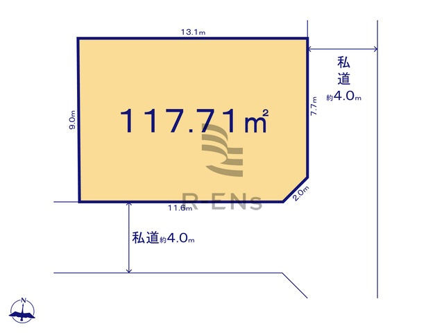【土地図】 | 西東京市南町４丁目　売地 | 土地面積118.25ｍ2の建築条件無売地、東南角地です