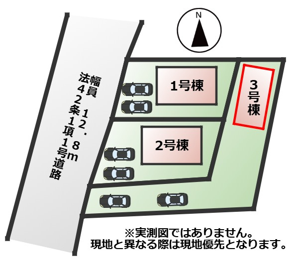 CRADLEGARDEN壬生町安塚第5の区画図|【全3棟】各号棟の詳細については、お気軽にお問い合わせください♪