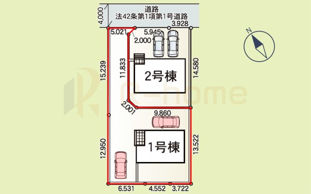 石岡市鹿の子第1　新築戸建て　1号棟の区画図|大きなお買い物だからこそ、メリット・デメリットを伝えさせて頂きます。
R-homeにお任せください♪