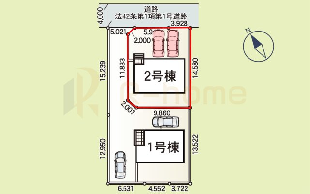 石岡市鹿の子第1　新築戸建て　2号棟の区画図|大きなお買い物だからこそ、メリット・デメリットを伝えさせて頂きます。
R-homeにお任せください♪
