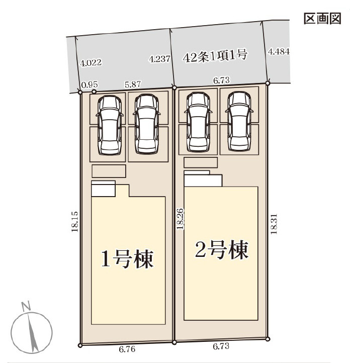 リーブルガーデン与那原町与那原 第４・１号棟の区画図|接道状況：北側4.0ｍ公道