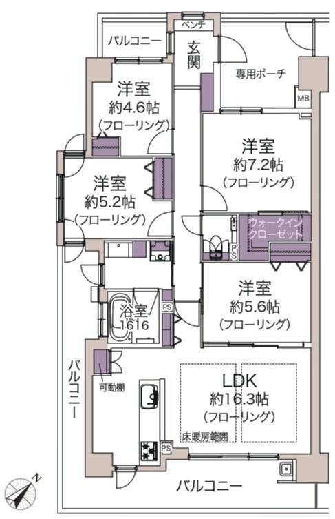 【リフォーム済】ユニハイム草津キララ・スクエア　5Fの間取り