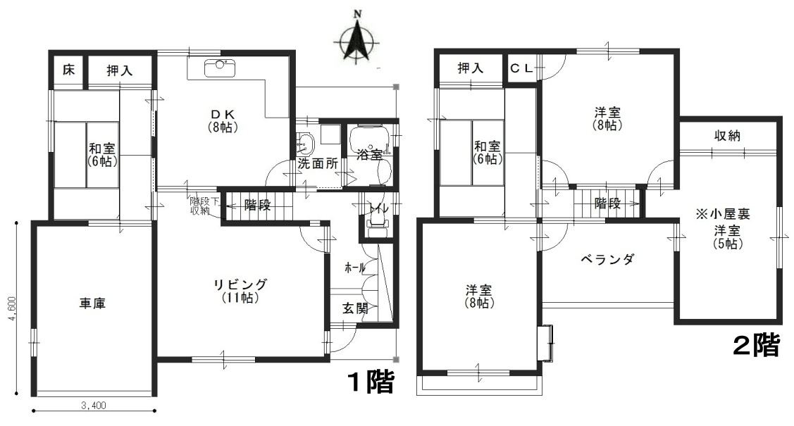 インナーガレージ付　南別府4丁目　中古戸建　築48年の間取り