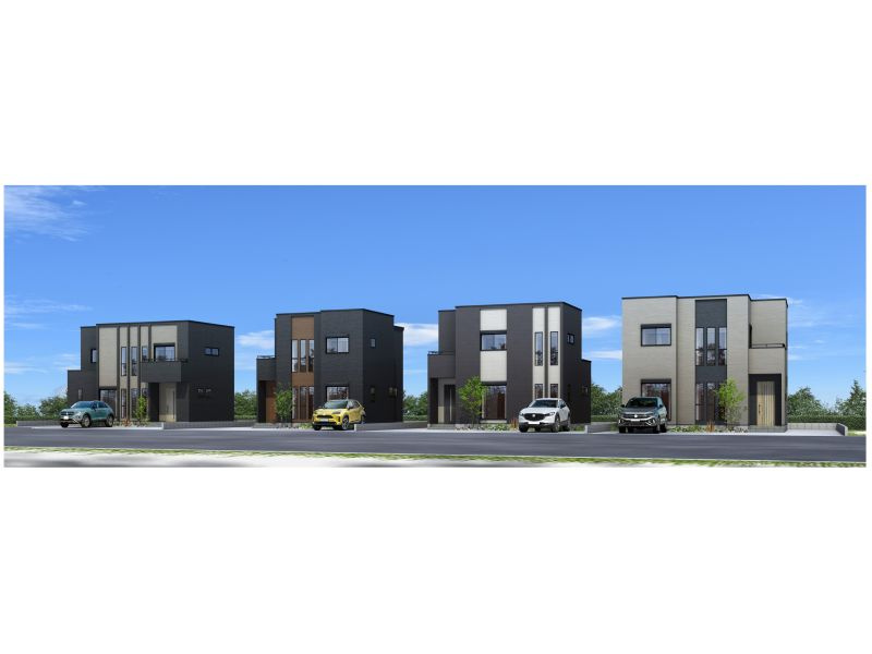 野市4号棟　新築一戸建て4LDKSの外観パース|新しい住宅が並ぶと街並みが美しく生まれ変わります♪